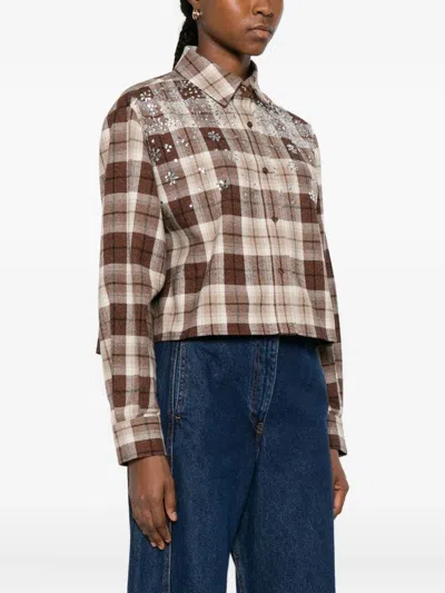 Maje Embellished Check-pattern Shirt In Brown