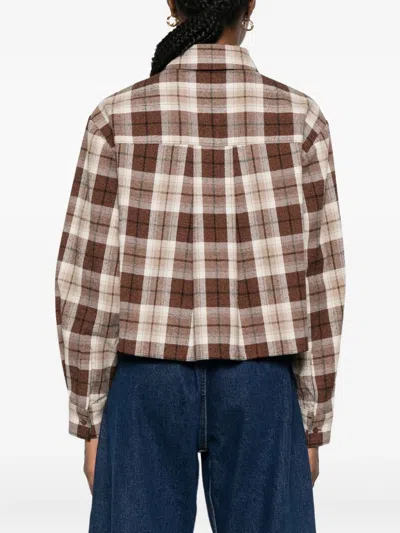 Maje Embellished Check-pattern Shirt In Brown