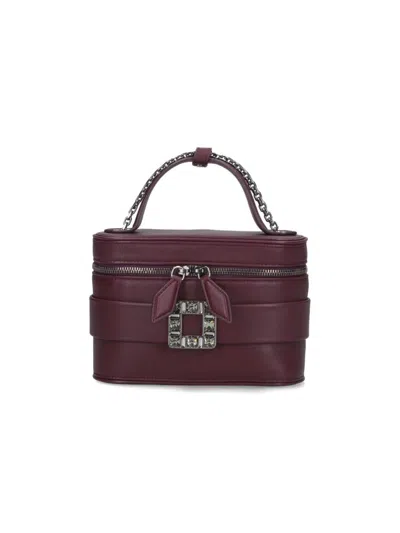 Roger Vivier Leather Vanity Bag Bordeaux With Rhinestone Buckle In Red