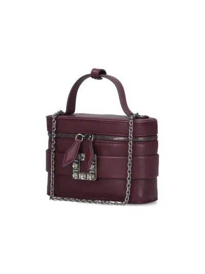 Roger Vivier Leather Vanity Bag Bordeaux With Rhinestone Buckle In Red