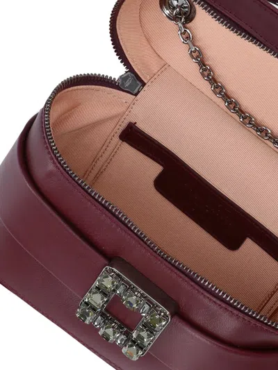 Roger Vivier Leather Vanity Bag Bordeaux With Rhinestone Buckle In Red