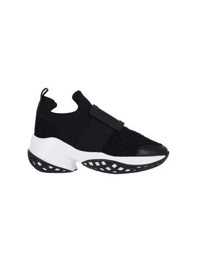 Roger Vivier Crystal-embellished Black Slip-on Sneakers In Black