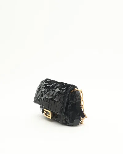 Fendi Mini Sequin Baguette Bag In Black
