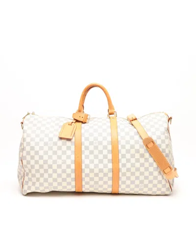 Pre-owned Louis Vuitton Damier Azur Keepall Bandoulière 55 In White