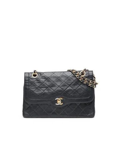 Pre-owned Chanel Classic Two-tone Medium Double Flap Bag In Black