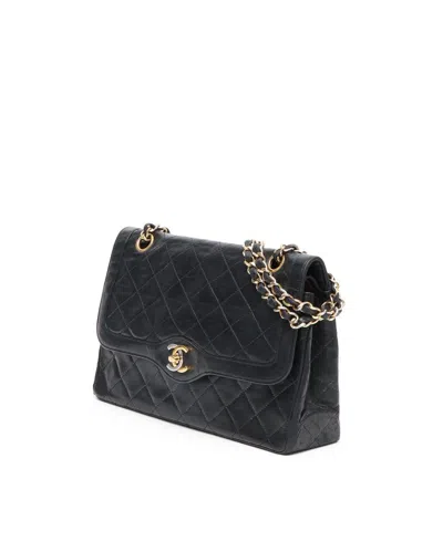 Pre-owned Chanel Classic Two-tone Medium Double Flap Bag In Black
