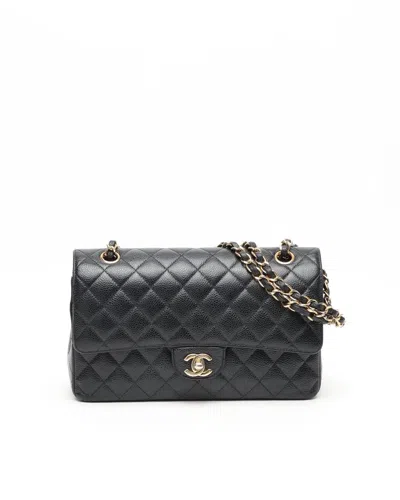 Pre-owned Chanel Classic Medium Caviar Double Flap Bag In Black