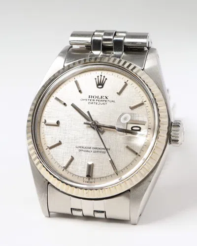 Rolex Datejust 36mm Ref 1601 Linen Dial Watch In Silver