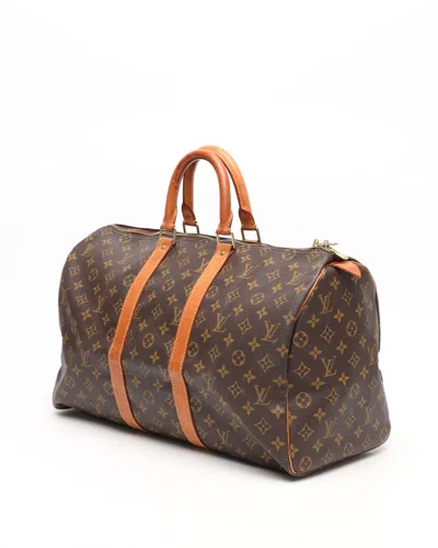 Pre-owned Louis Vuitton Monogram Keepall 45 Weekend Bag In Brown