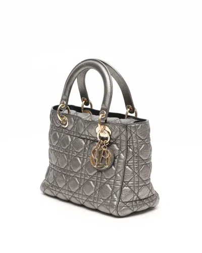 Dior Christian  Medium Cannage Metallic Soft Lady  Bag In Gray