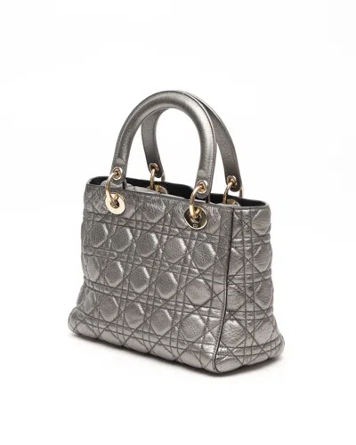 Dior Christian  Medium Cannage Metallic Soft Lady  Bag In Gray