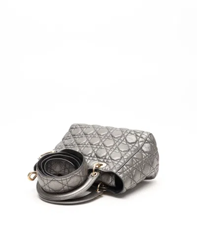 Dior Christian  Medium Cannage Metallic Soft Lady  Bag In Gray