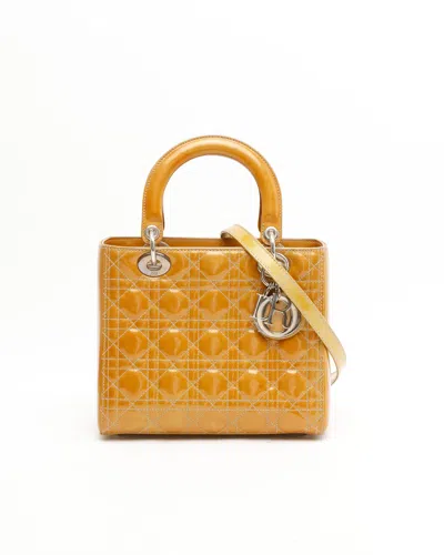 Dior Christian  Medium Patent Lady  Bag In Yellow
