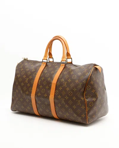 Pre-owned Louis Vuitton Monogram Keepall 45 Weekend Bag In Brown