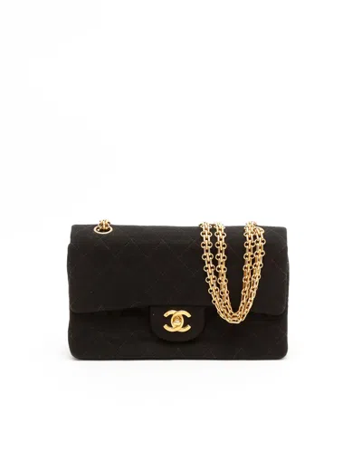 Pre-owned Chanel Classic Small Jersey Double Flap Bag In Black