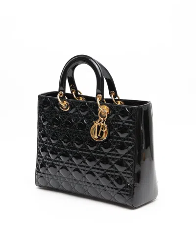 Dior Christian  Large Patent Lady  Bag In Black