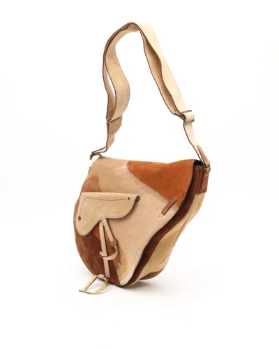 Dior Christian  Large Suede Saddle Bag In Multi