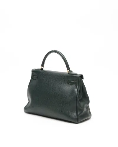 Pre-owned Hermes Hermès Kelly 32 Retourne Taurillon Clemence Bag In Green