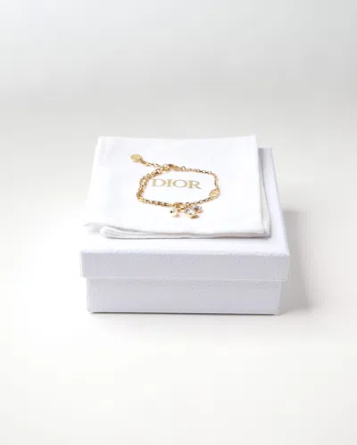 Dior Christian  Petit Cd Rhinestone Bracelet In Gold