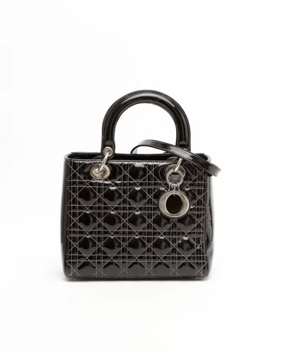 Dior Christian  Medium Patent Lady  Bag In Black