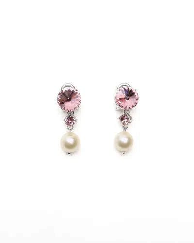 Miu Miu Rhinestone And Dangling Pearl Clip-on Earrings In Multi