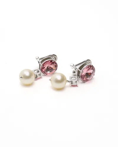 Miu Miu Rhinestone And Dangling Pearl Clip-on Earrings In Multi