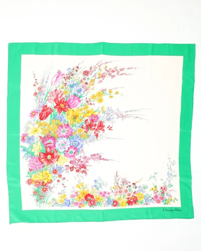 Dior Christian  90 Floral Silk Scarf In Green