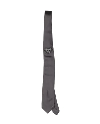 Prada Triangle Logo Silk Necktie In Black