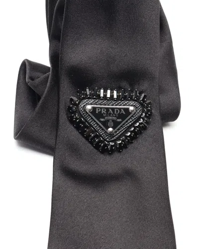 Prada Triangle Logo Silk Necktie In Black
