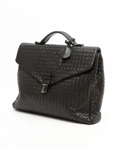 Bottega Veneta Intrecciato Business Bag In Black