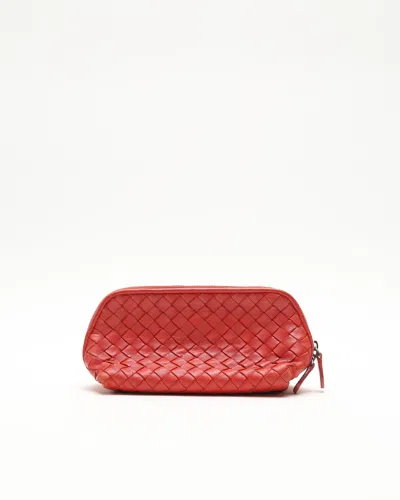 Bottega Veneta Intrecciato Leather Toiletry Pouch In Red