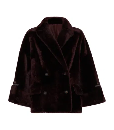 Brunello Cucinelli Reversible Shearling Outerwear With Shiny Cuff Details. In Red