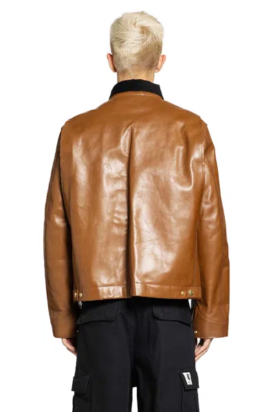 Sacai Carhartt Wip Collaboration Leather Jacket In Brown