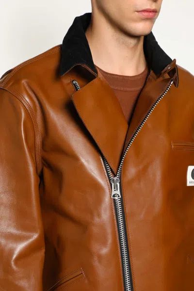Sacai Carhartt Wip Collaboration Leather Jacket In Brown