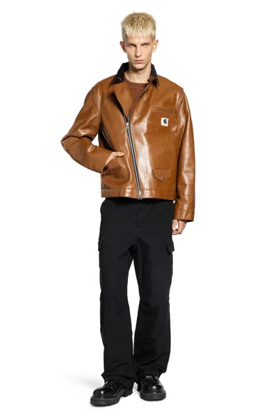 Sacai Carhartt Wip Collaboration Leather Jacket In Brown