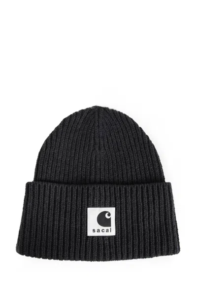 Sacai Carhartt Wip Wool Blend Knit Beanie Hat In Black
