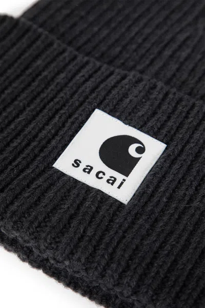 Sacai Carhartt Wip Wool Blend Knit Beanie Hat In Black