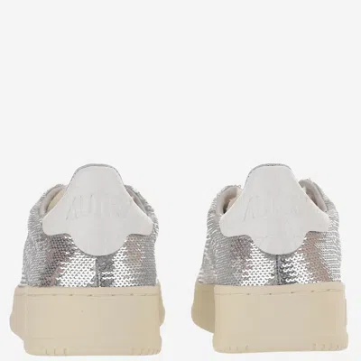 Autry Dallas Low Sparkling Sneakers In Silver And White Sequins Shoes In Silver
