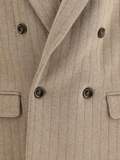 Lardini Ribbed Double-breasted Jacket In Brown