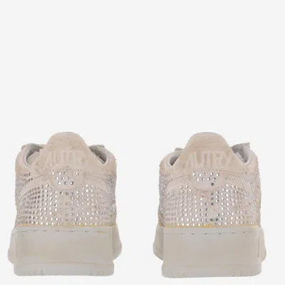 Autry Medalist Low Sneakers In Worn-out Effect Suede With Rhinestones In Neutral