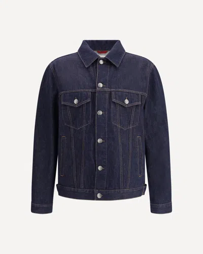 Brunello Cucinelli Men Denim Cotton Casual Jacket In Blue
