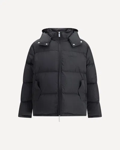 Off-white Hooded Diagonal Arrow Down Jacket In Black