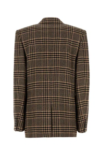 Saint Laurent Brown Double-breasted Jacket With Notched Revers And All-over Check Motif In Wool Woman In Multi