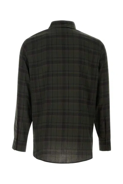 Saint Laurent Button-down Shirt With Curved Hem And Pocket In Gray