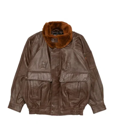 R13 Leather Flight Jacket With Shearling Collar Brown In Brown
