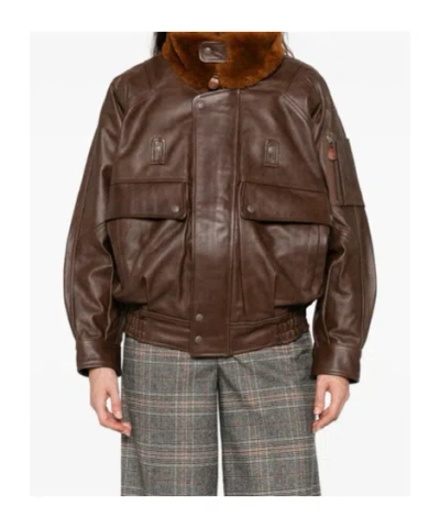 R13 Leather Flight Jacket With Shearling Collar Brown In Brown