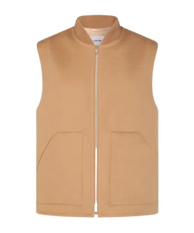 Lardini Ribbed Collar Sleeveless Design Front Pockets Jacket In Brown