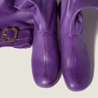 Miu Miu Nappa Leather Boots With Buckle In Animal Print