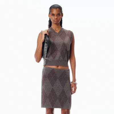 Alexander Wang Crystal Hotfix Wool-blend Argyle Vest In Brown