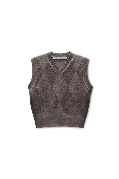 Alexander Wang Crystal Hotfix Wool-blend Argyle Vest In Brown